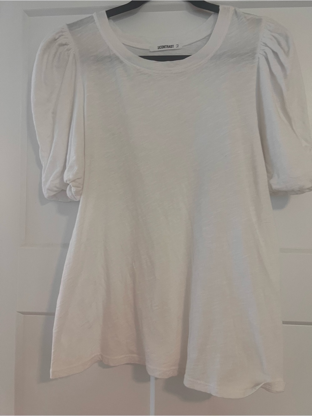 Self Contrast/Anthropologie White Puff-Sleeve Women's Tee